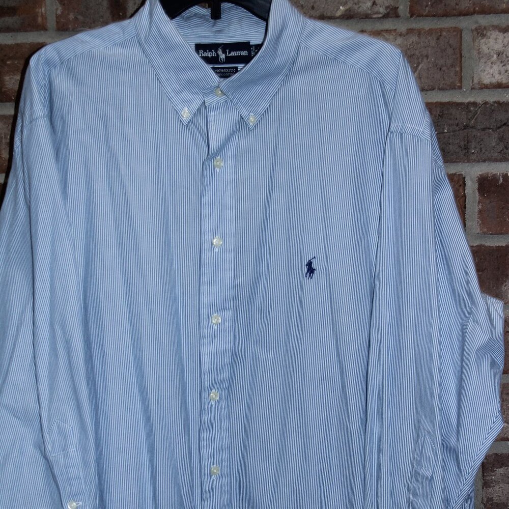 Ralph Lauren Shirt 18 34/35 Blue White Striped Yarmouth Button Down Blue Pony